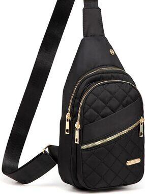 NEW Black w Gold‎ Cross Body Sling Bag Crossbody Trendy w Strap Backpack Nice!